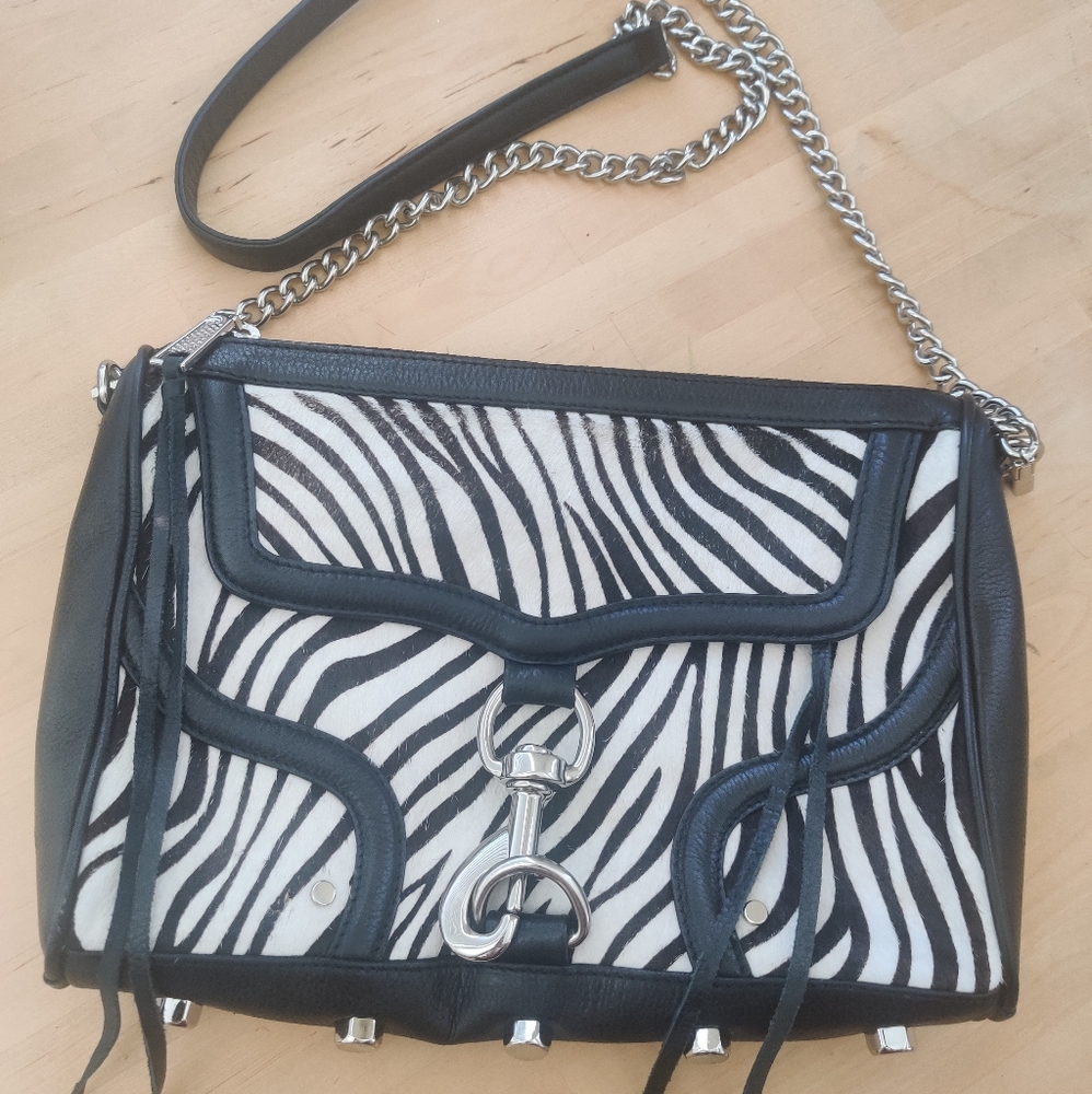 Rebecca Minkoff White Zebra Print Ponyhair Bag euc Black Cross Body Bag
